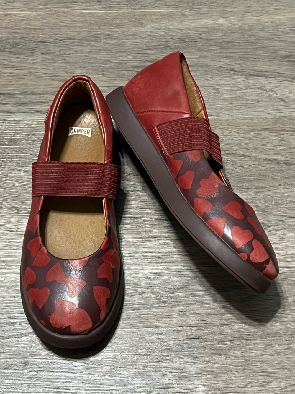Camper Kids 3.5 EU 35 Duet Twins Mary Jane Ballet Flats Red Hearts Leather Strap